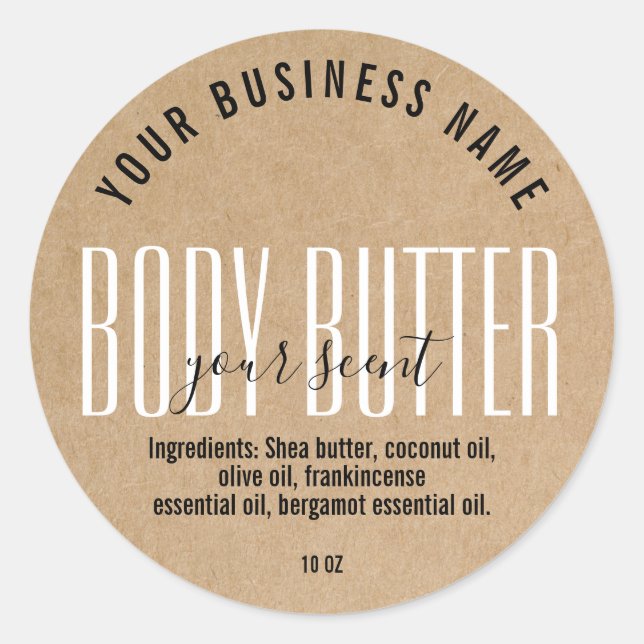 SIMPLE MINIMALIST craft paper BODY BUTTER Classic Round Sticker (Front)