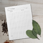 Simple Minimalist Culinary Recipe Notepad<br><div class="desc">A simple minimalist notepad for recipe organisation.</div>