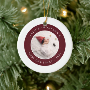 Simple Minimalist Custom Babys First Christmas Red Ceramic Tree Decoration