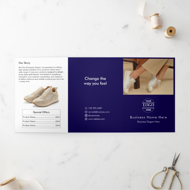 Simple Minimalist Custom Logo & Image business  Tri-Fold Invitation (Outside)