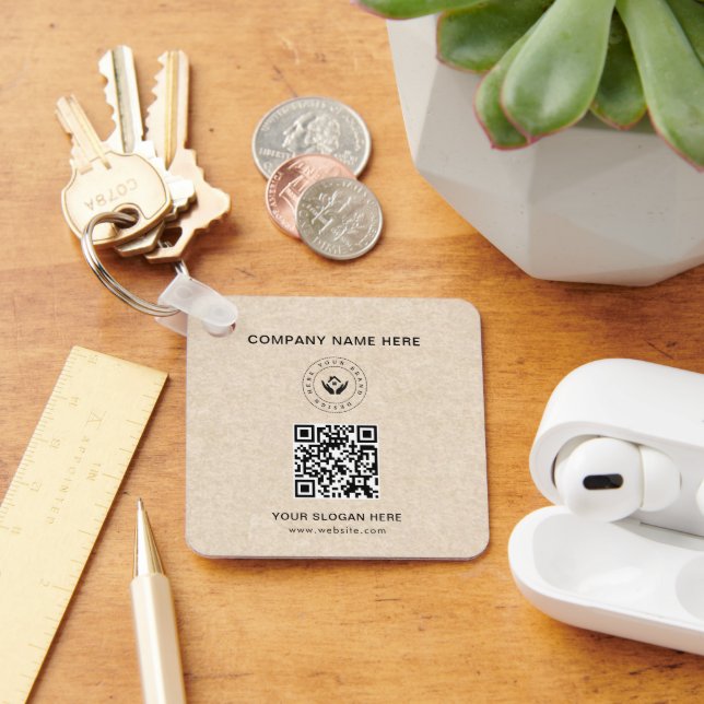 Simple Minimalist Custom Logo & Text Promotional Key Ring (Desk)