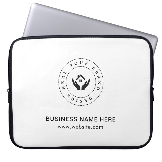 Simple Minimalist Custom Logo & Text Promotional Laptop Sleeve (Front)