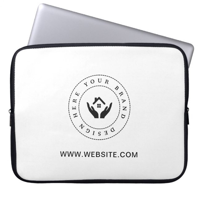 Simple Minimalist Custom Logo & Text Promotional Laptop Sleeve (Front)