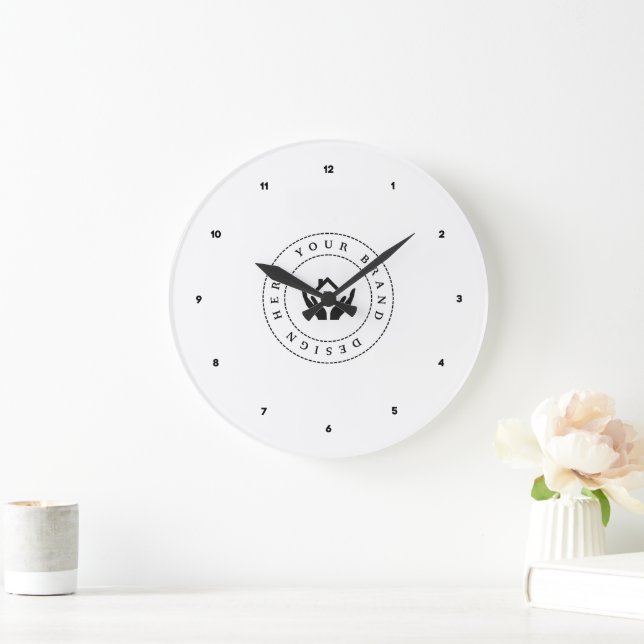 Simple Minimalist Custom Logo & Text Promotional Large Clock (Home)