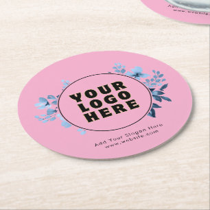Simple Minimalist Custom Logo & Text Round Paper Coaster