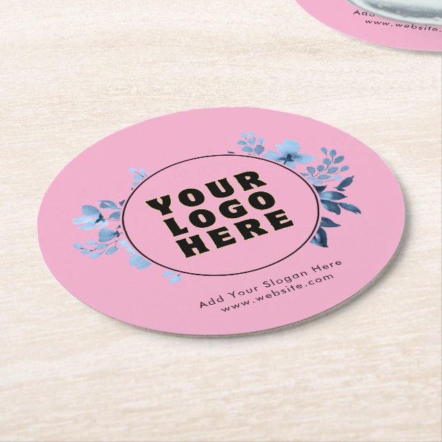 Simple Minimalist Custom Logo & Text   Round Paper Coaster (Angled)