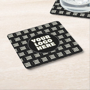 Simple Minimalist Custom Logo & Text Square Paper Coaster