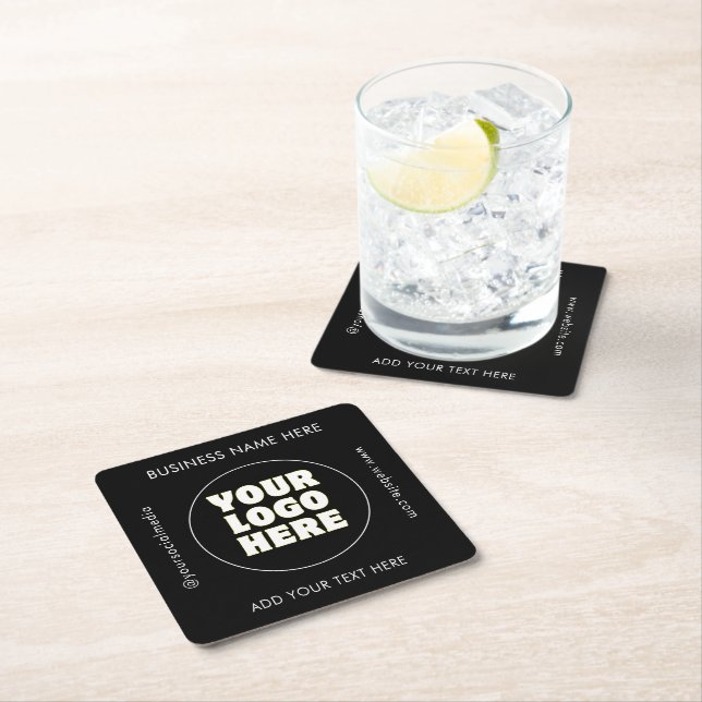 Simple Minimalist Custom Logo & Text   Square Paper Coaster (Insitu)