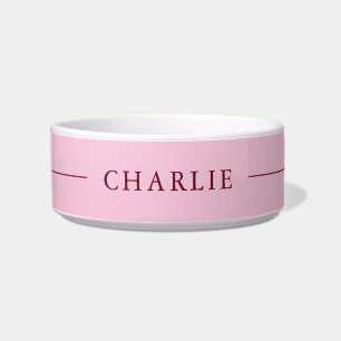 Simple Minimalist Custom Name Pink Modern Pet Bowl