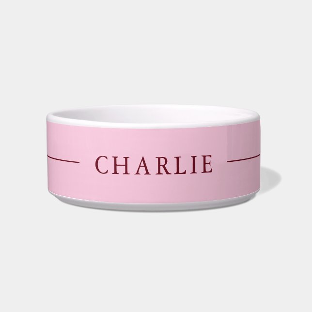 Simple Minimalist Custom Name Pink Modern Pet Bowl (Front)