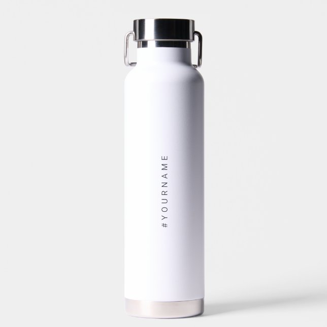 Simple Minimalist Custom Name White Water Bottle (Front)