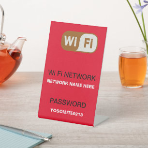 Simple Minimalist Custom Wifi Network Password Red Pedestal Sign