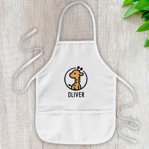Simple Minimalist Cute Giraffe in a  Circle Kids Apron