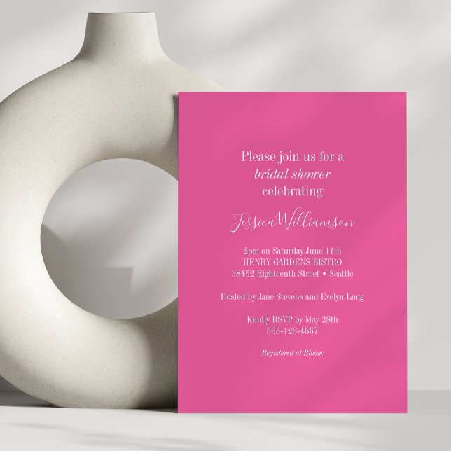 Simple Minimalist Cute Hot Pink Bridal Shower Invitation (Creator Uploaded)