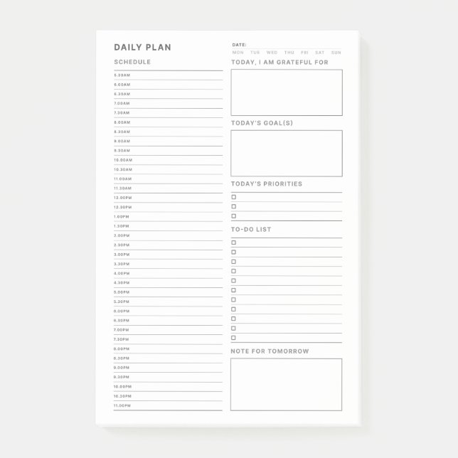 Simple Minimalist Daily To Do List Post-it Notes (Front)