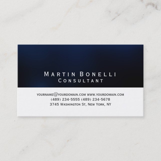 Simple Minimalist Dark Blue White Business Card (Front)