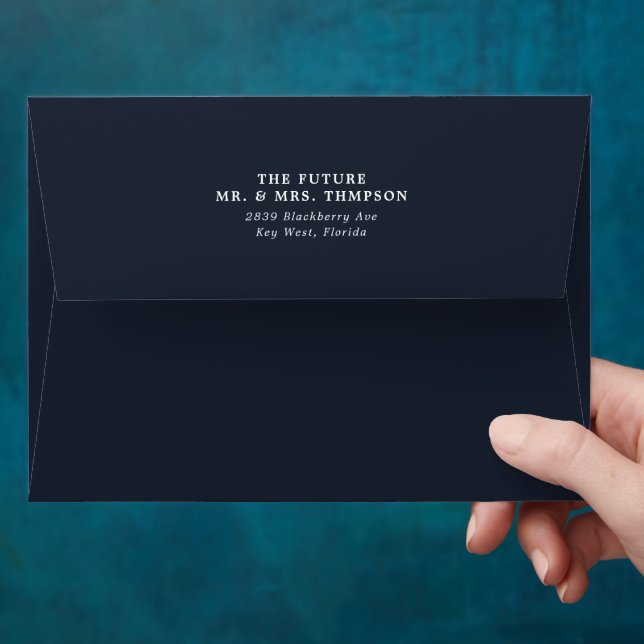 Simple Minimalist Dark Navy Pre-Addressed Envelope (Hand)