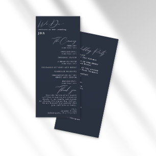 Simple Minimalist Dark Navy Wedding Program Programme