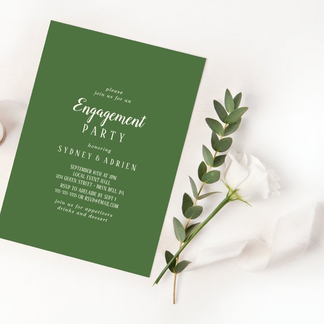 Simple Minimalist|Dark Sage Engagement Party Invitation (Creator Uploaded)
