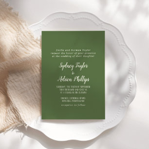 Simple Minimalist Dark Sage Formal Wedding Invitation