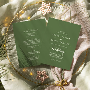 Simple Minimalist Dark Sage Front and Back Wedding Invitation