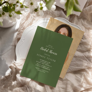Simple Minimalist Dark Sage Photo Bridal Shower  Invitation