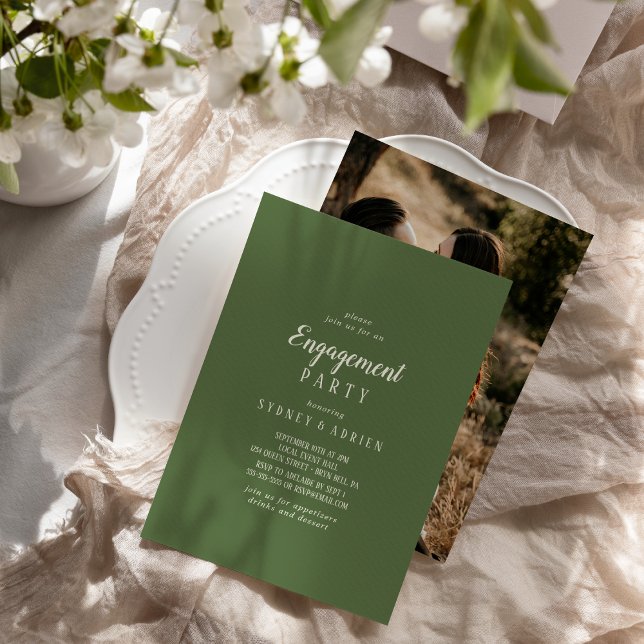 Simple Minimalist|Dark Sage Photo Engagement Party Invitation (Creator Uploaded)