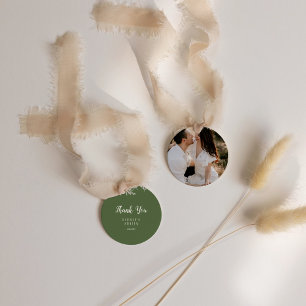 Simple Minimalist Dark Sage Photo Wedding Thankyou Favour Tags