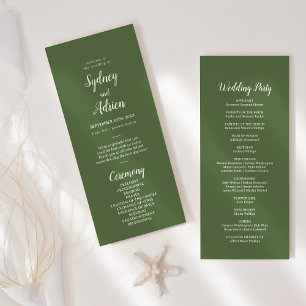 Simple Minimalist Dark Sage Wedding Programme