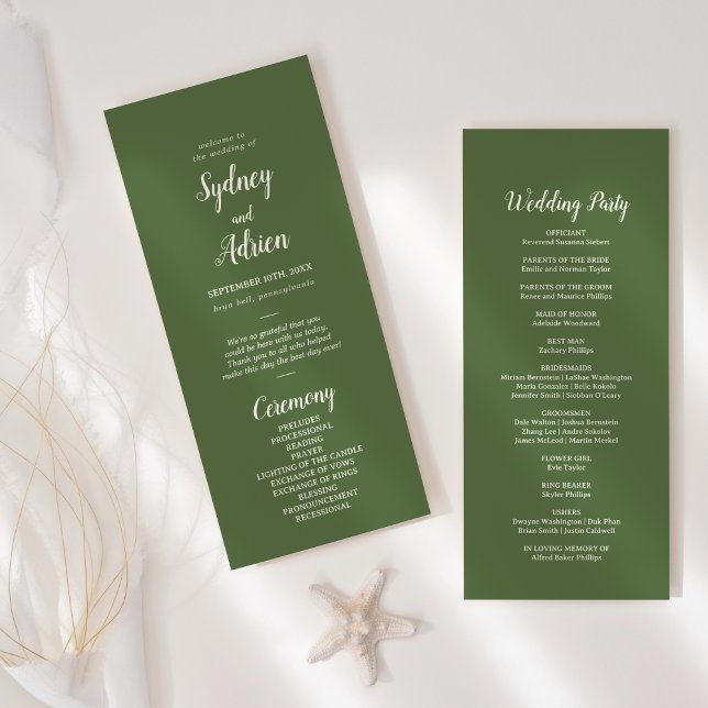 Simple Minimalist|Dark Sage Wedding Programme (Creator Uploaded)