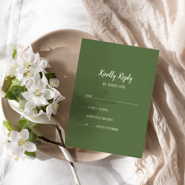 Simple Minimalist|Dark Sage Wedding RSVP Card (Creator Uploaded)