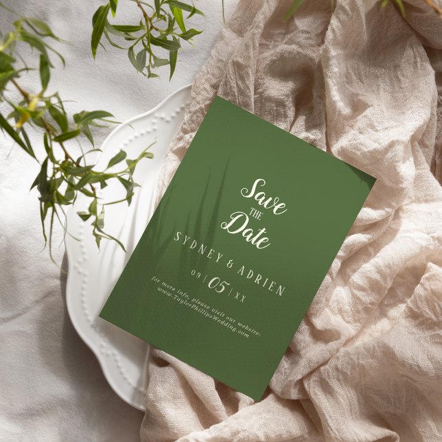 Simple Minimalist|Dark Sage Wedding Save The Date (Creator Uploaded)