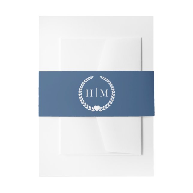 Simple Minimalist Deep Steel Blue Monogram  Invitation Belly Band (Front Example)