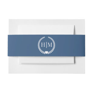 Simple Minimalist Deep Steel Blue Monogram Invitation Belly Band