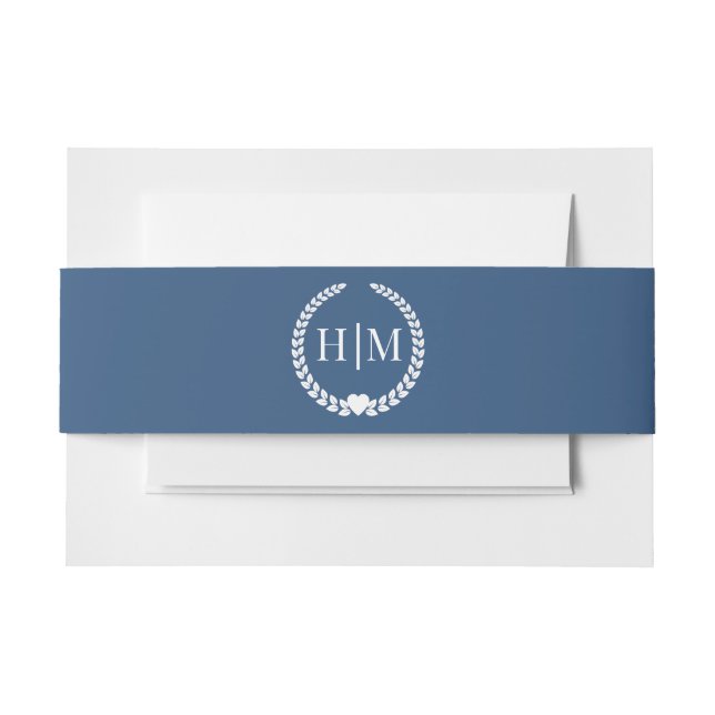 Simple Minimalist Deep Steel Blue Monogram Invitation Belly Band (Front Example)