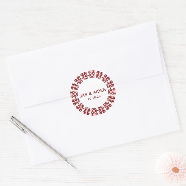 Simple Minimalist Double Happiness Chinese Wedding Classic Round Sticker (Envelope)