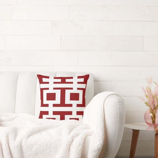 Simple Minimalist Double Happiness Chinese Wedding Cushion (Couch)