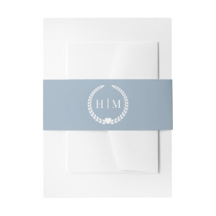Simple Minimalist Dusty Blue Monogram Invitation Belly Band