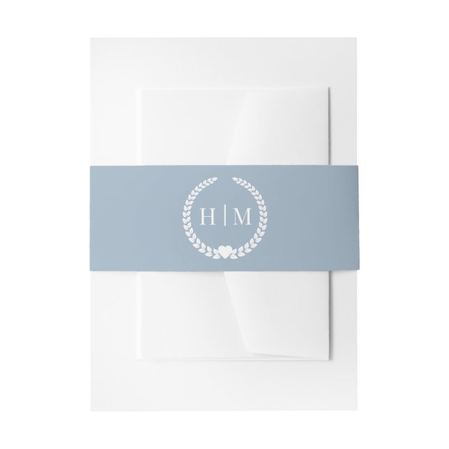 Simple Minimalist Dusty Blue Monogram  Invitation Belly Band (Front Example)