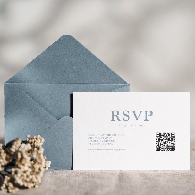 Simple Minimalist Dusty Blue QR Code RSVP Enclosure Card (Creator Uploaded)