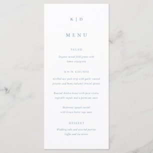Simple Minimalist Dusty Blue Tall Wedding Menu