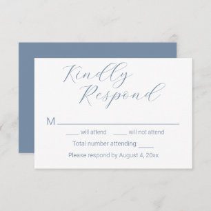 Simple Minimalist Dusty Blue Wedding RSVP Cards