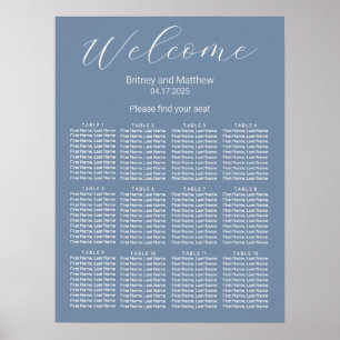 Simple Minimalist Dusty Blue Wedding Seating Chart