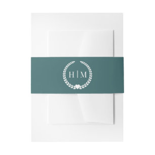 Simple Minimalist Earthy Forest Teal Monogram Invitation Belly Band