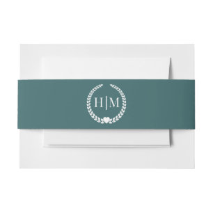 Simple Minimalist Earthy Forest Teal Monogram Invitation Belly Band