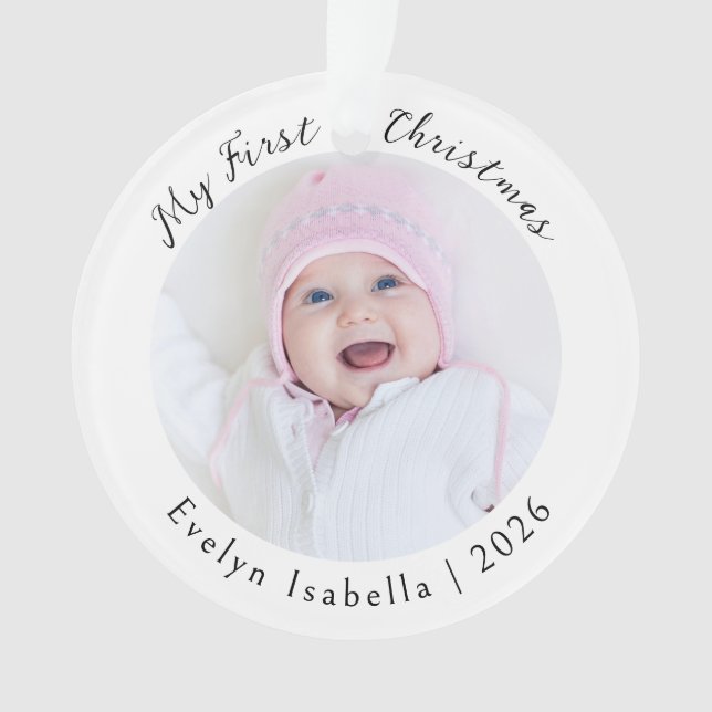 Simple Minimalist Elegant Baby's First Christmas Ornament (Front)