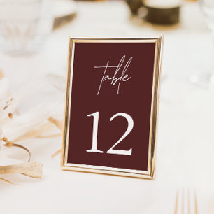 Simple Minimalist Elegant Burgundy Table Number