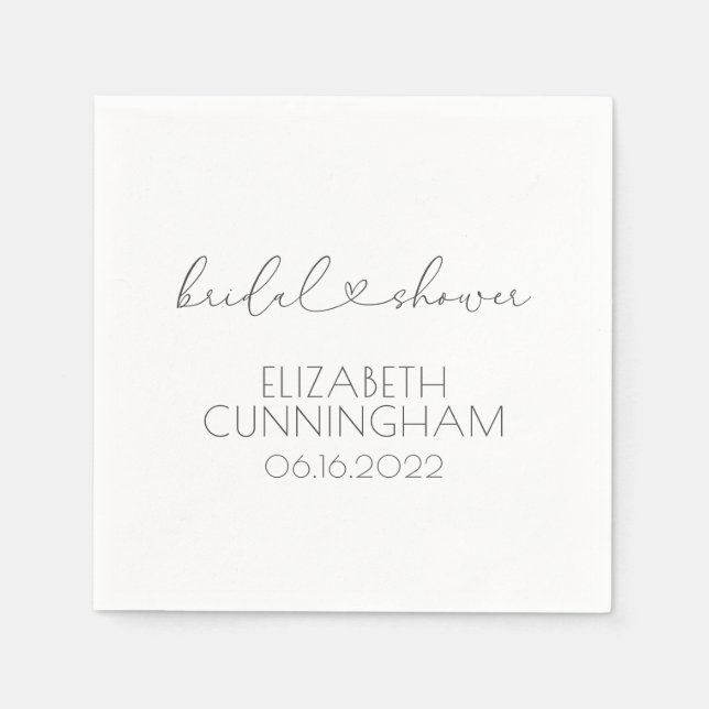 Simple Minimalist Elegant Chic Heart Bridal Shower Napkin (Front)