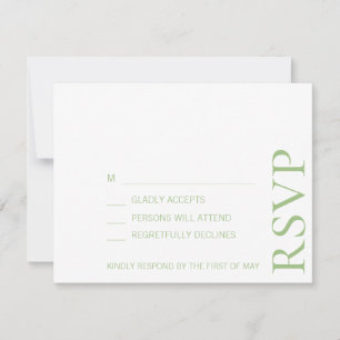 Simple Minimalist Elegant Sage Text Wedding RSVP Card