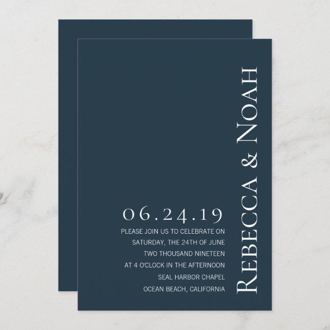 Simple Minimalist Elegant Understated Text Wedding Invitation (Front/Back)